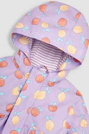 JoJo Maman Bébé Lilac Fruit Print Gathered Waterproof Jacket - Image 5 of 6