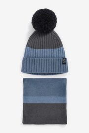 Mineral Blue Stripe Knitted Hat And Snood Set (1-16yrs) - Image 1 of 4