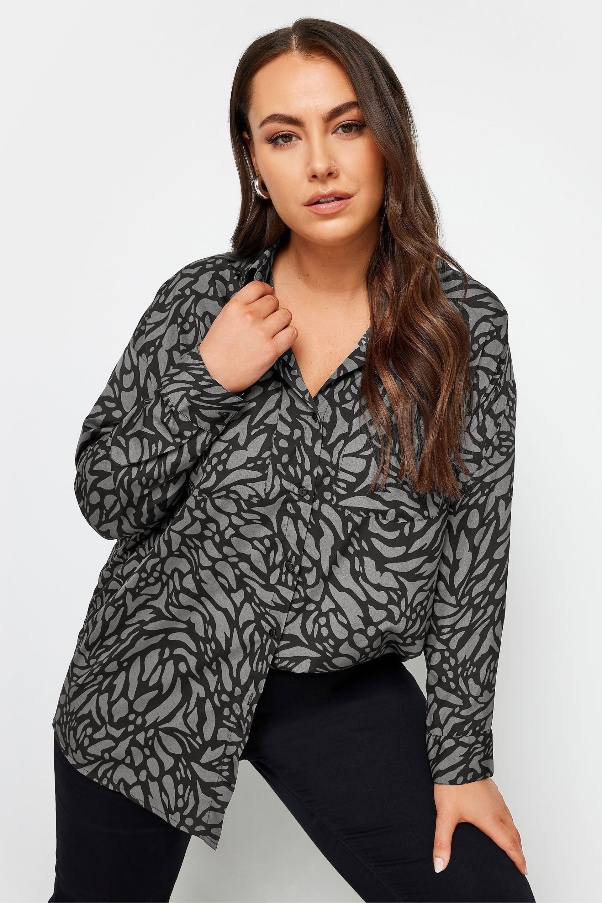 Yours Curve Grey Swirl Print Shirt - Image 5 of 8