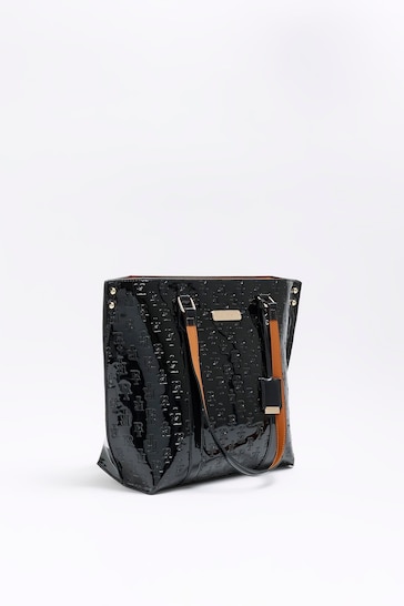 Buy River Island Black Embossed Patent Shopper Bag from the Next