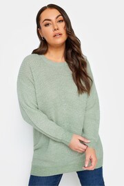 Yours Curve Sage Green Essential Knitted Jumper - Image 1 of 4