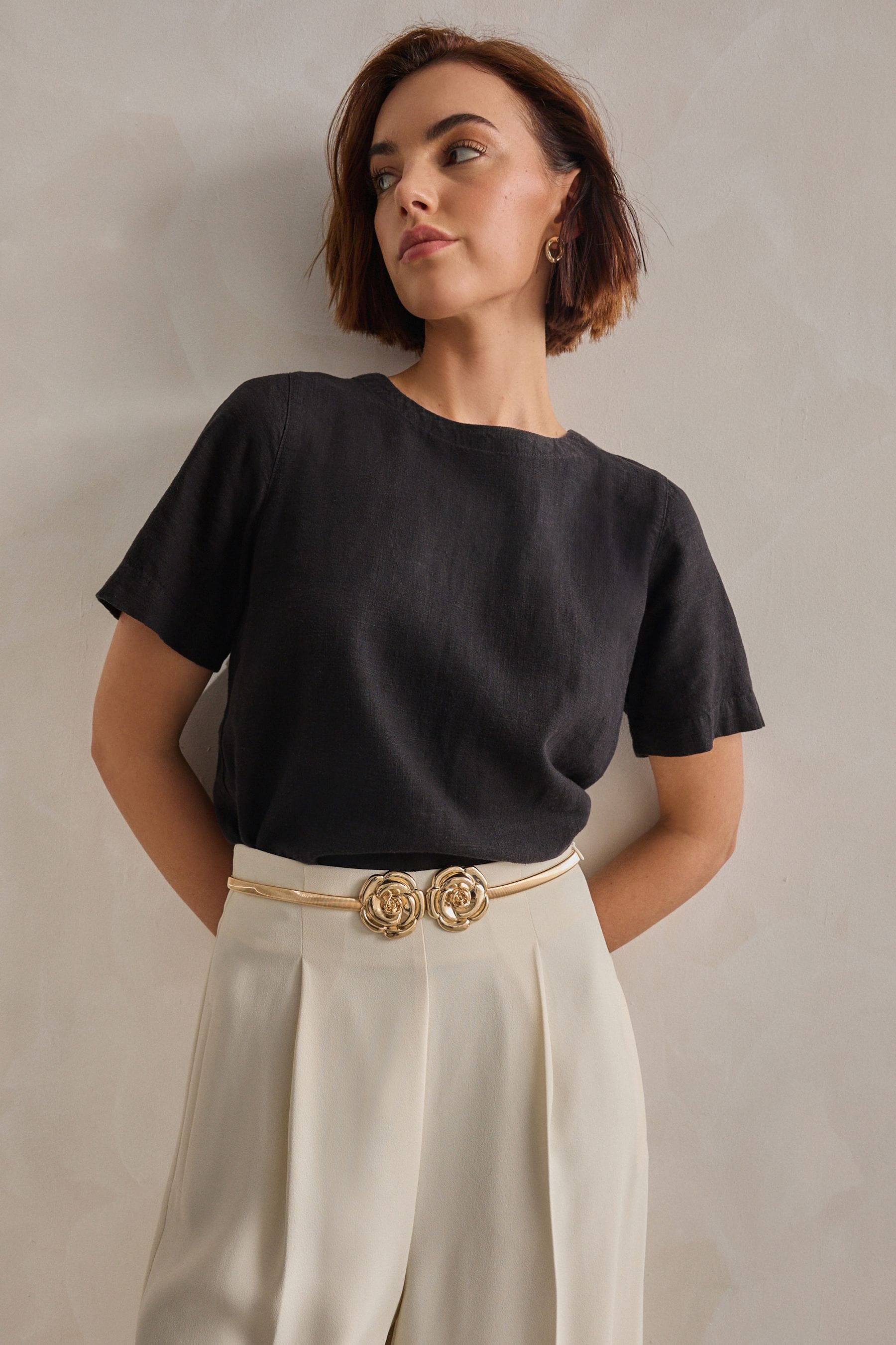 Gold Corsage Flower Skinny Stretch Belt