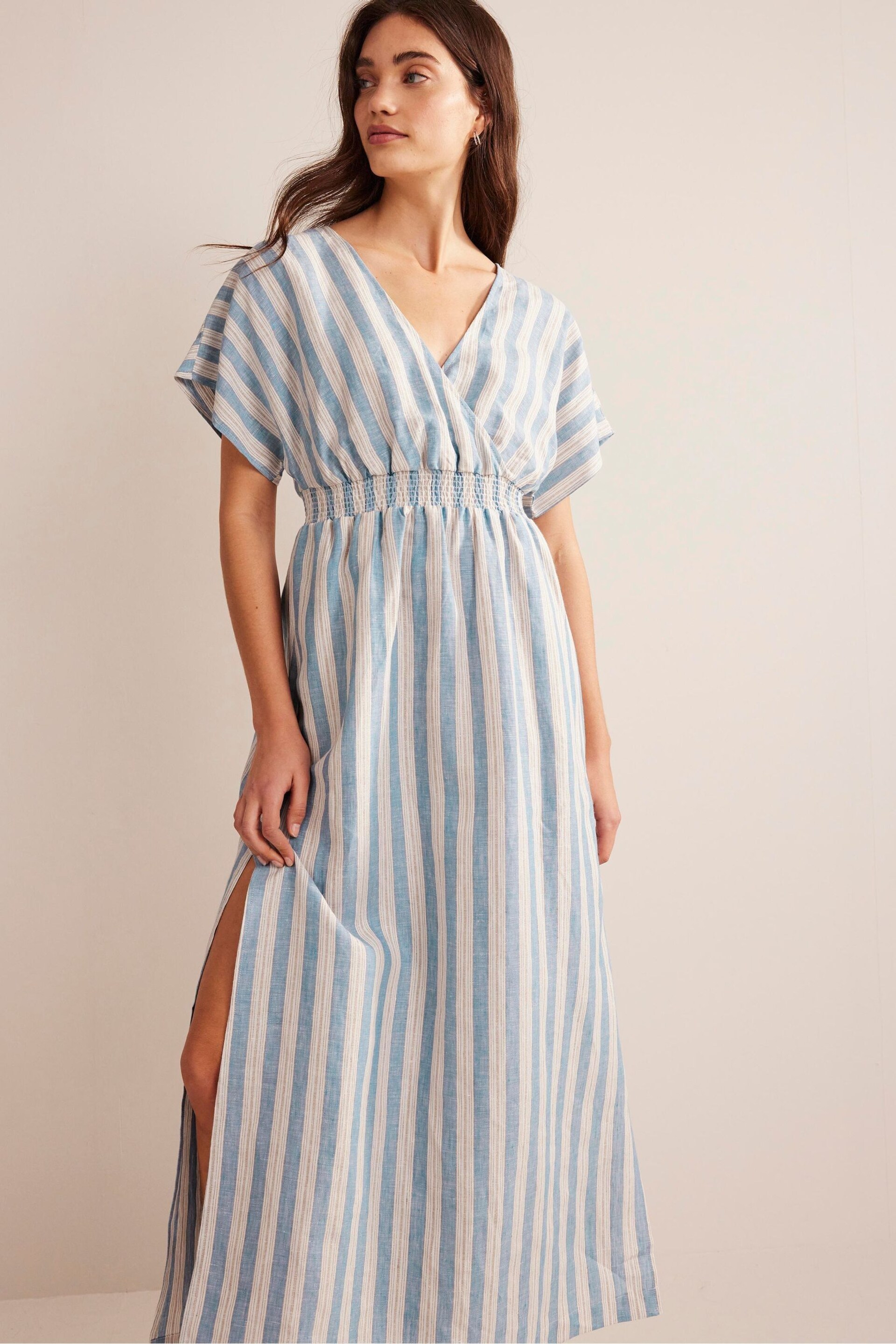 Boden Blue Linen Kaftan Maxi Dress - Image 3 of 7