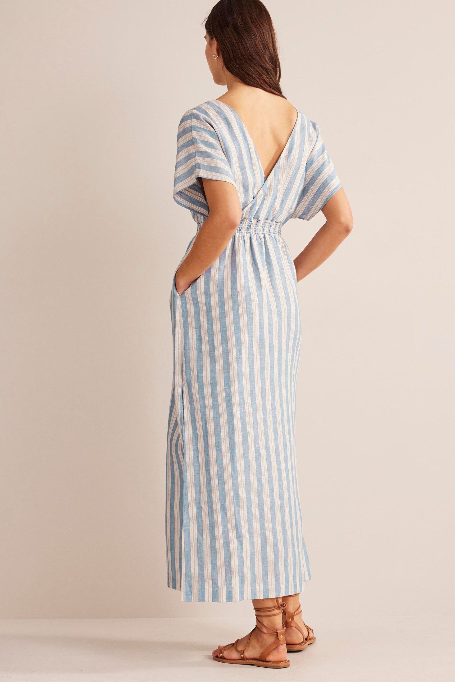 Boden Blue Linen Kaftan Maxi Dress - Image 4 of 7