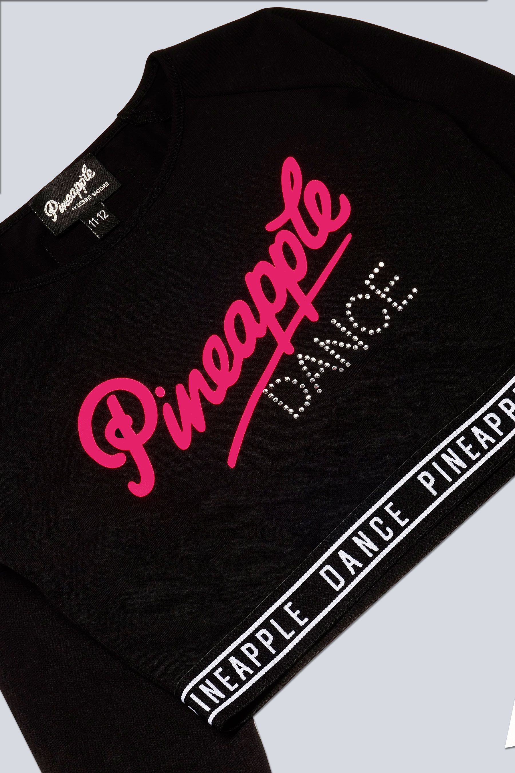 Pineapple Black Dance Girls Long Sleeve Crop Top