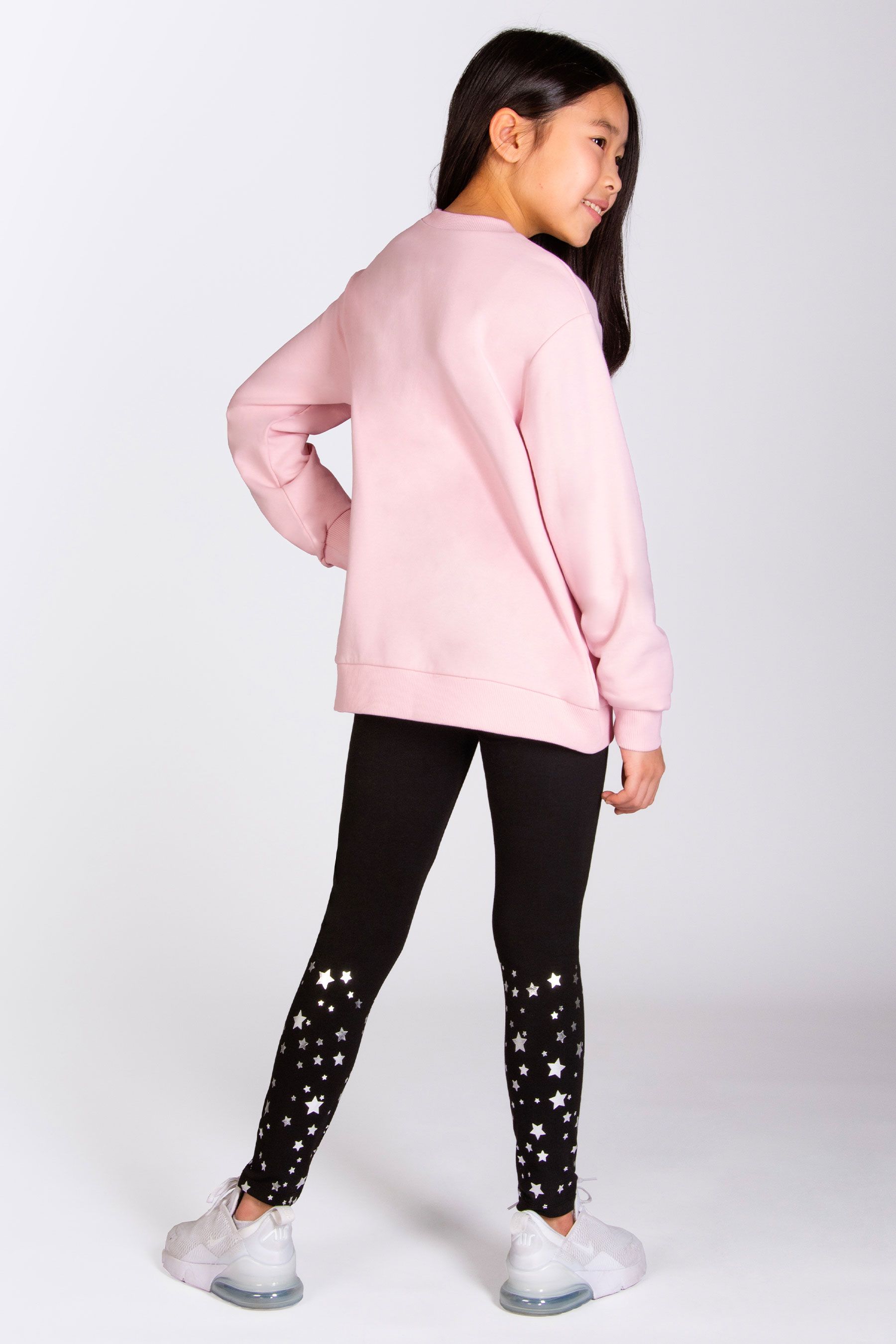 Kids Printed  Leggings – Black with Pink Stars main image 1