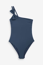 Navy Blue Bow One Shoulder Tummy Shaping Control Swimsuit - Image 6 of 6
