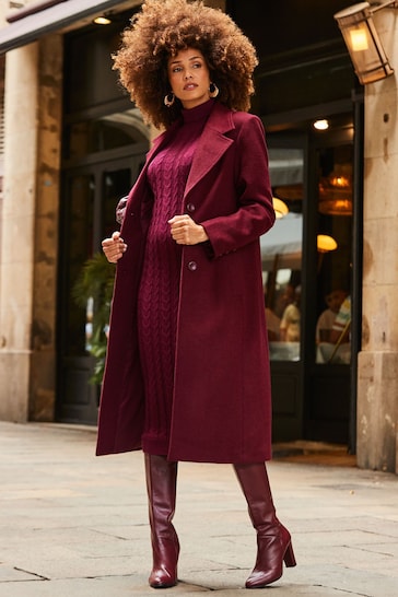 Sosandar Red Premium Longline Wool Mix Coat