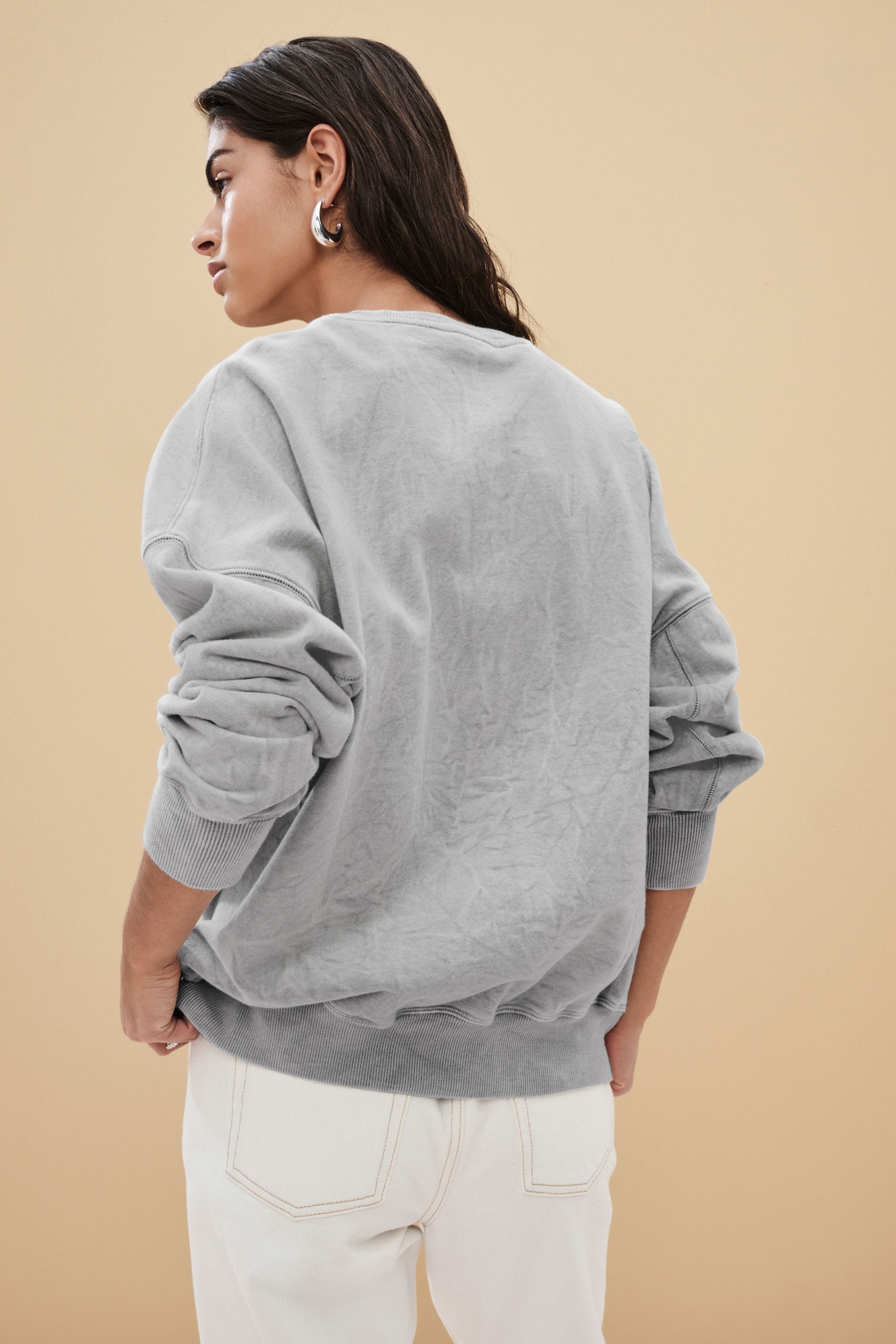 Buy Grey 100 Cotton Washed Applique Floral Crew Neck Sweatshirt from the Next UK online shop