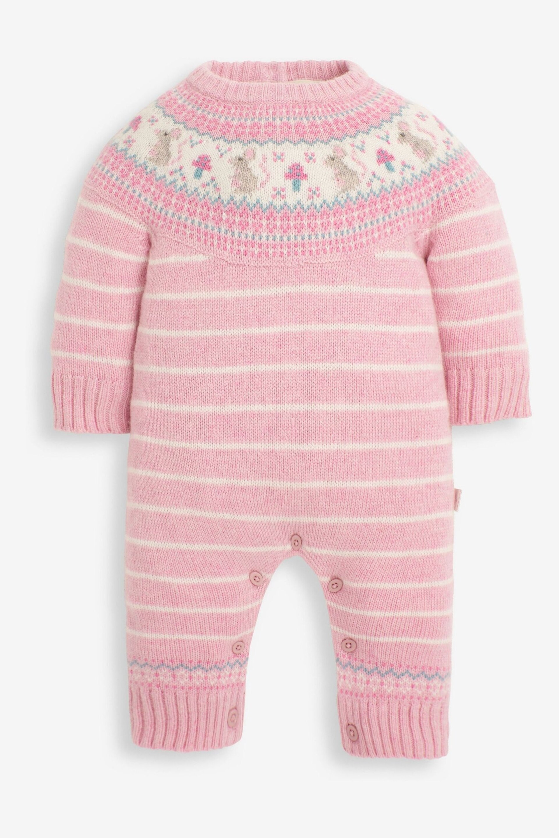 JoJo Maman Bébé Rose Mouse Fair Isle Knitted Baby All-In-One - Image 1 of 2