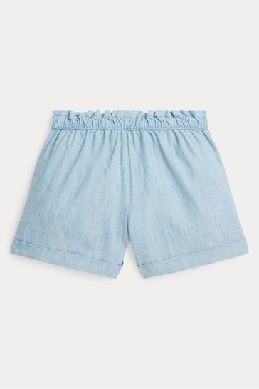Polo Ralph Lauren Girls Blue Cotton Chambray Camp Shorts