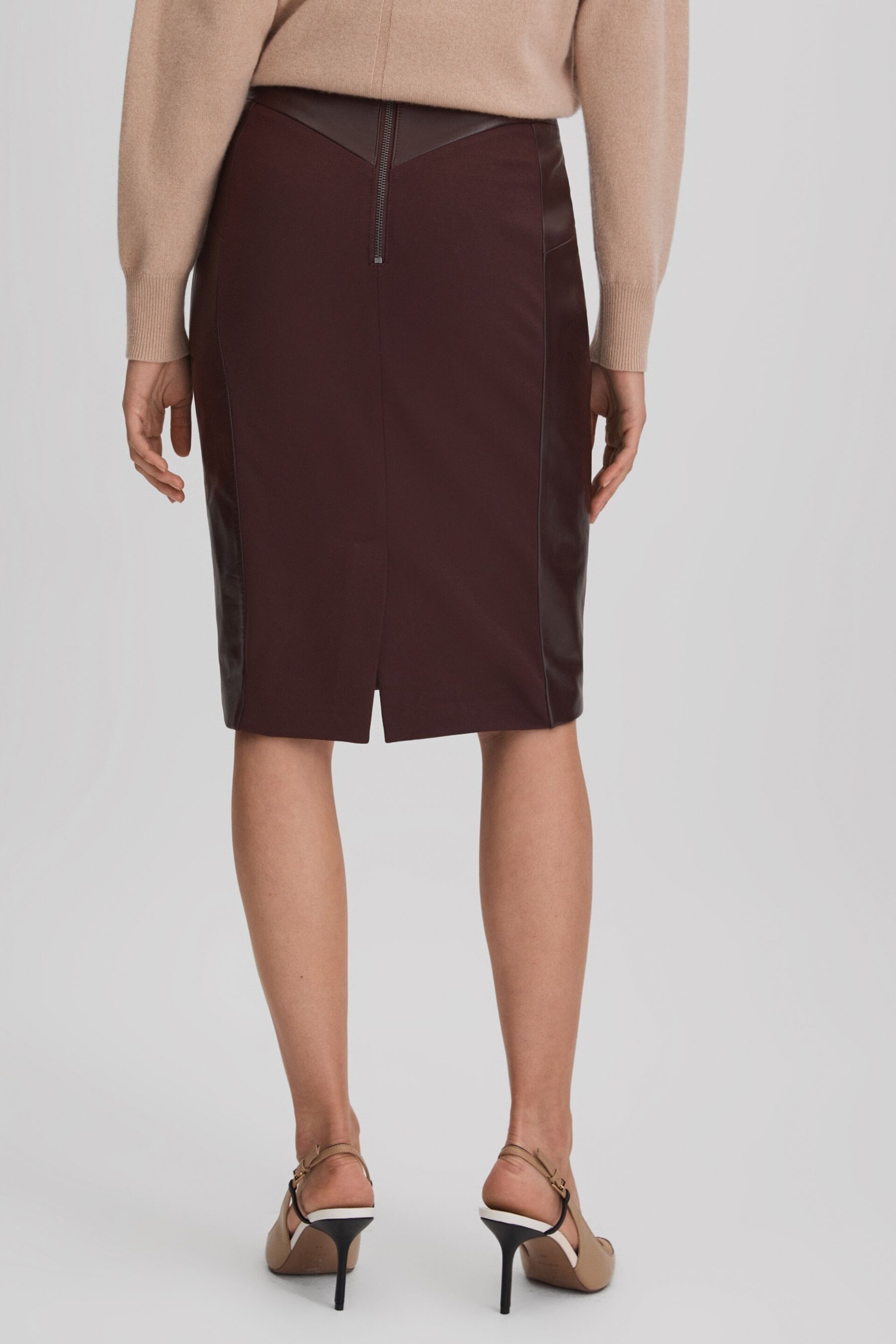 Reiss Berry Raya Leather High Rise Midi Skirt - Image 5 of 5