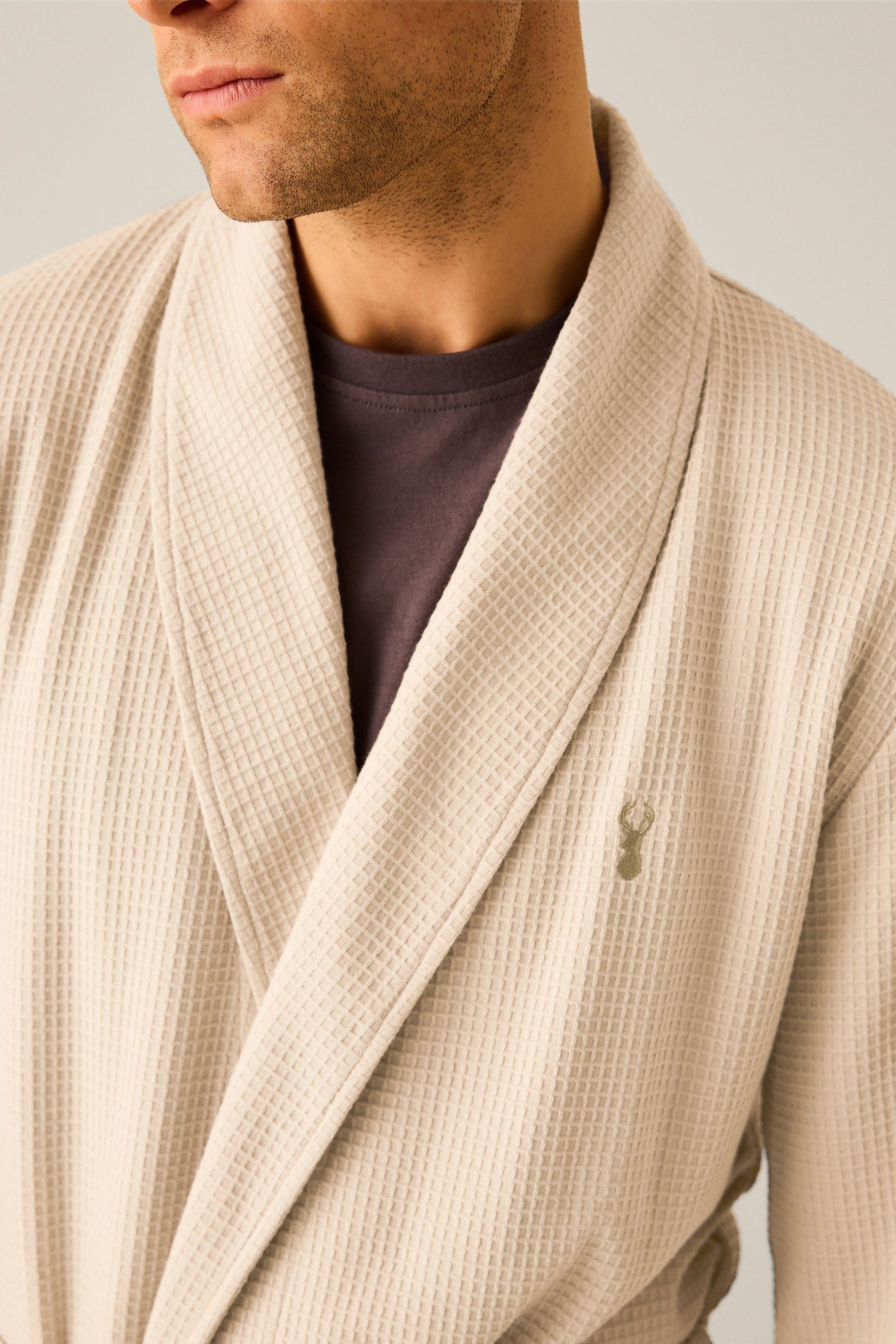Buy Stone Lightweight Waffle Dressing Gown from Next Luxembourg