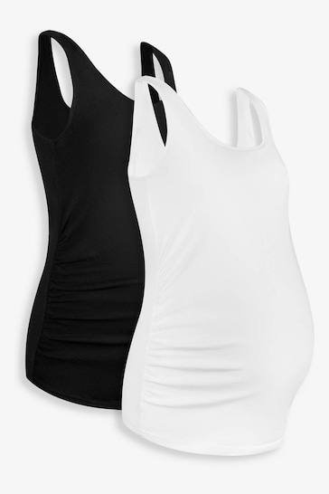 JoJo Maman Bébé Black & White 2-Pack Ruched Maternity Vest Tops