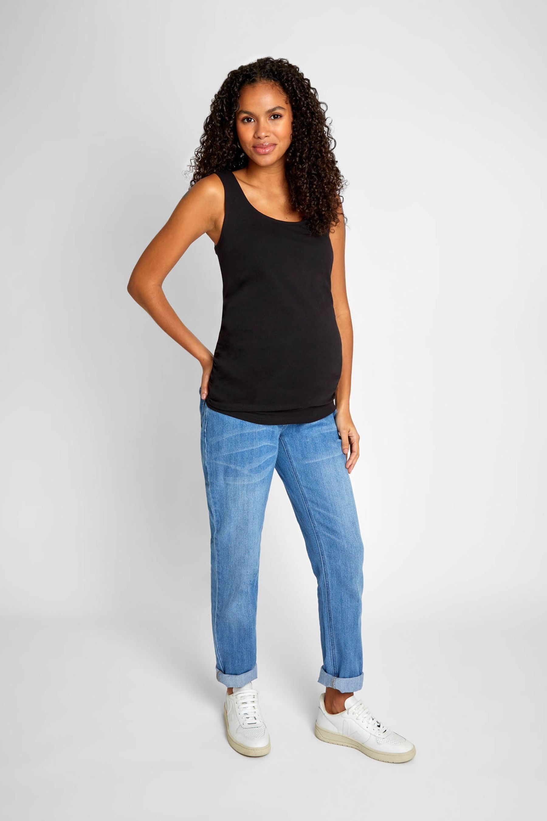 Buy JoJo Maman Bebe Black White 2 Pack Ruched Maternity Vest Tops from Next Luxembourg