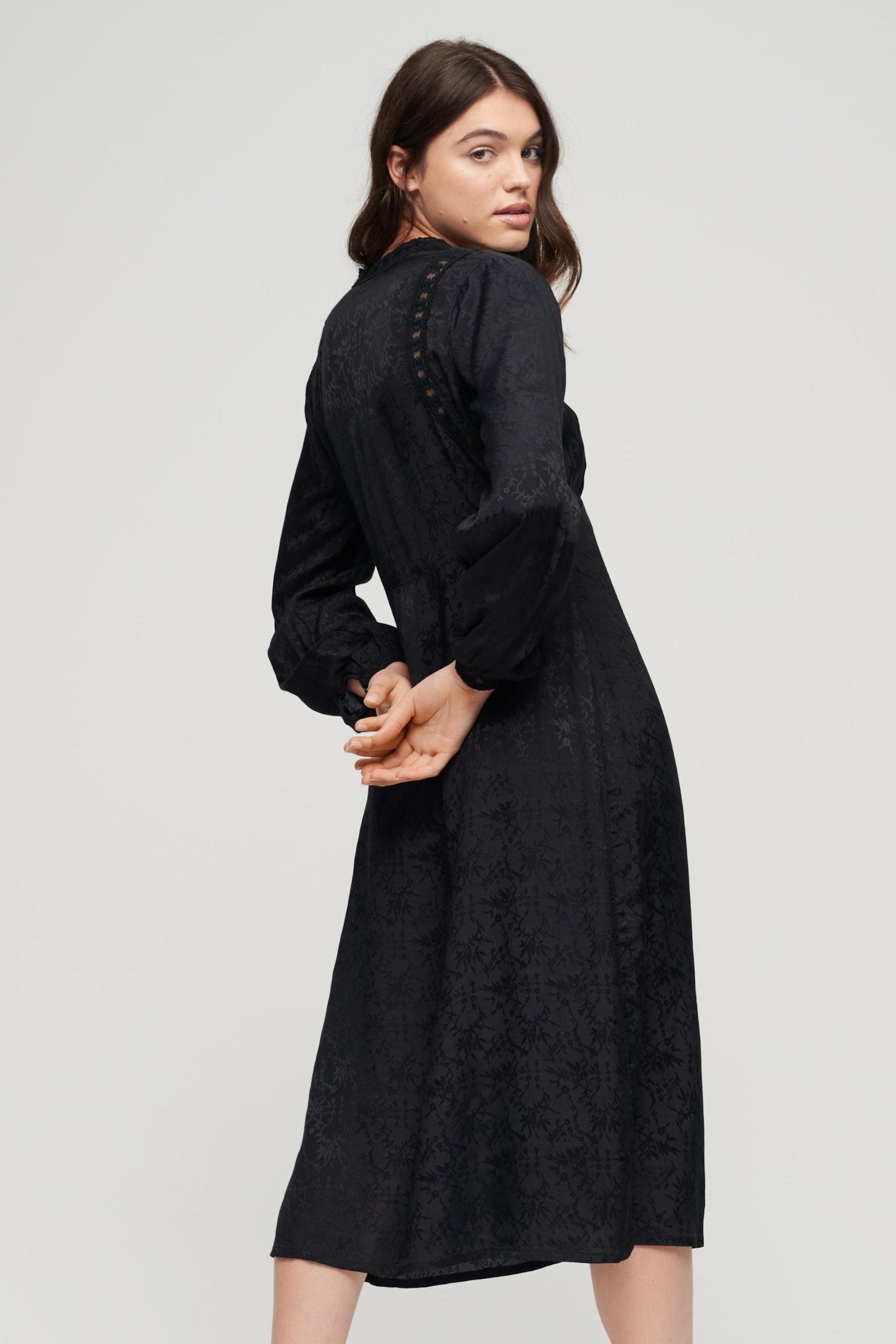Superdry Black Lace Trim Midi Dress - Image 1 of 6