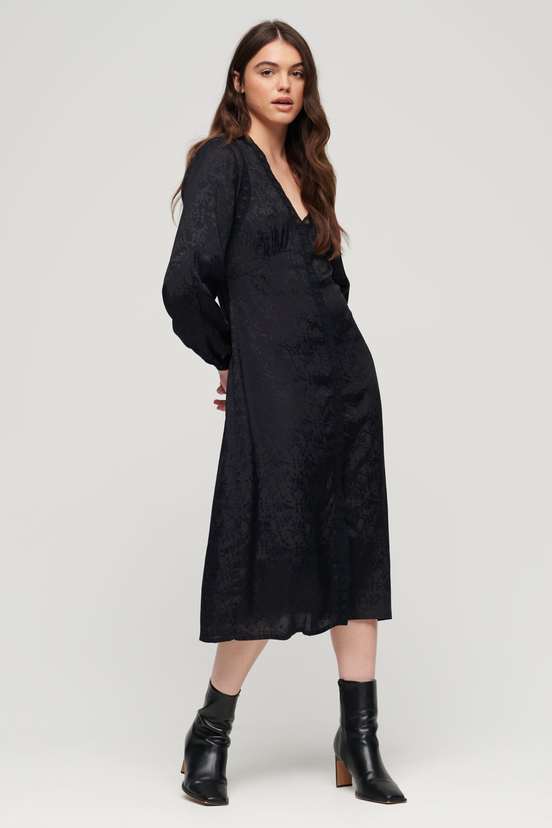 Superdry Black Lace Trim Midi Dress - Image 2 of 6