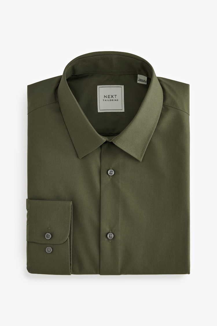 Olive Green Slim Fit Easy Care Single Cuff Shirt - Image 4 of 6