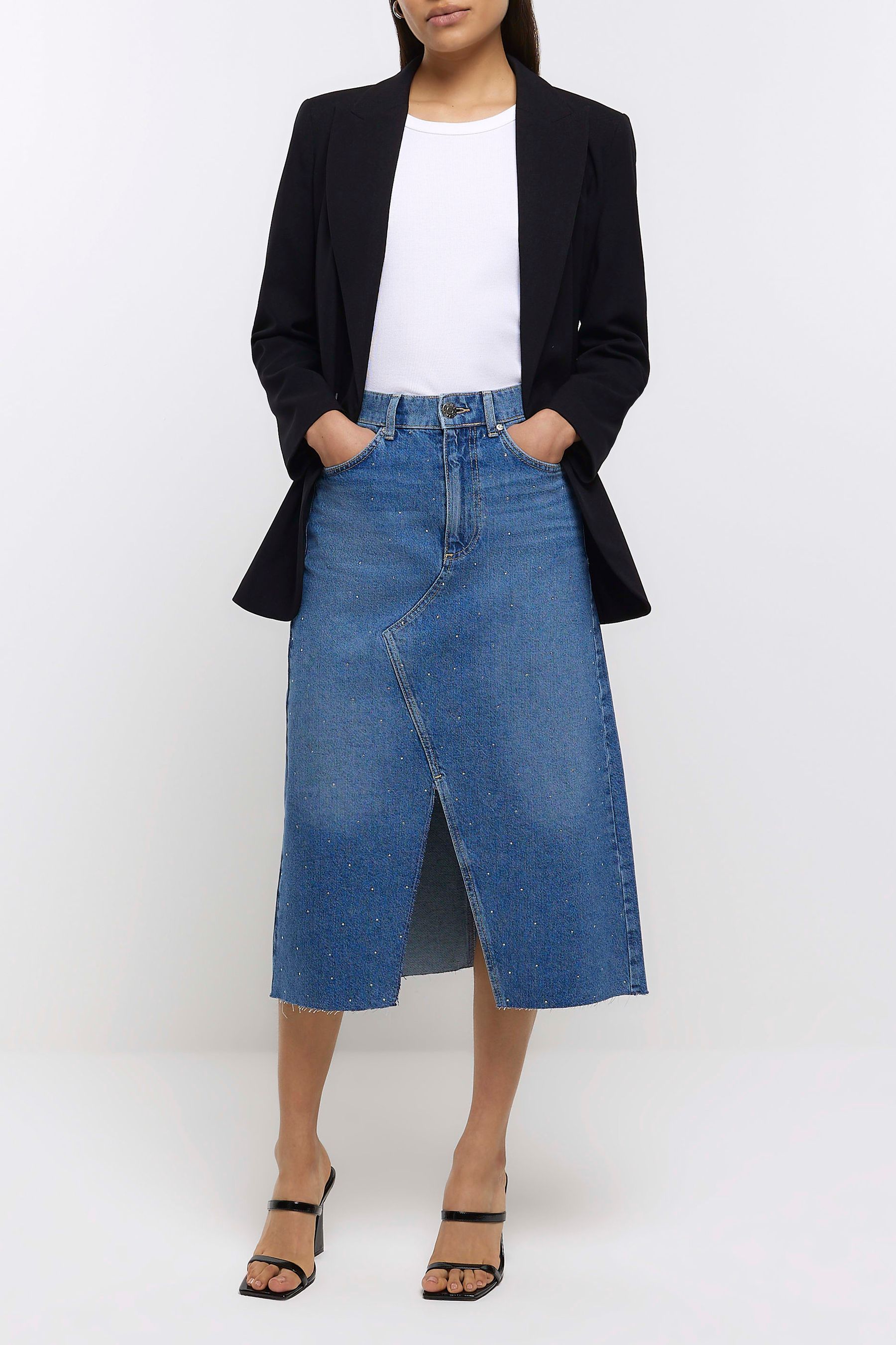 River island denim midi skirt outlet