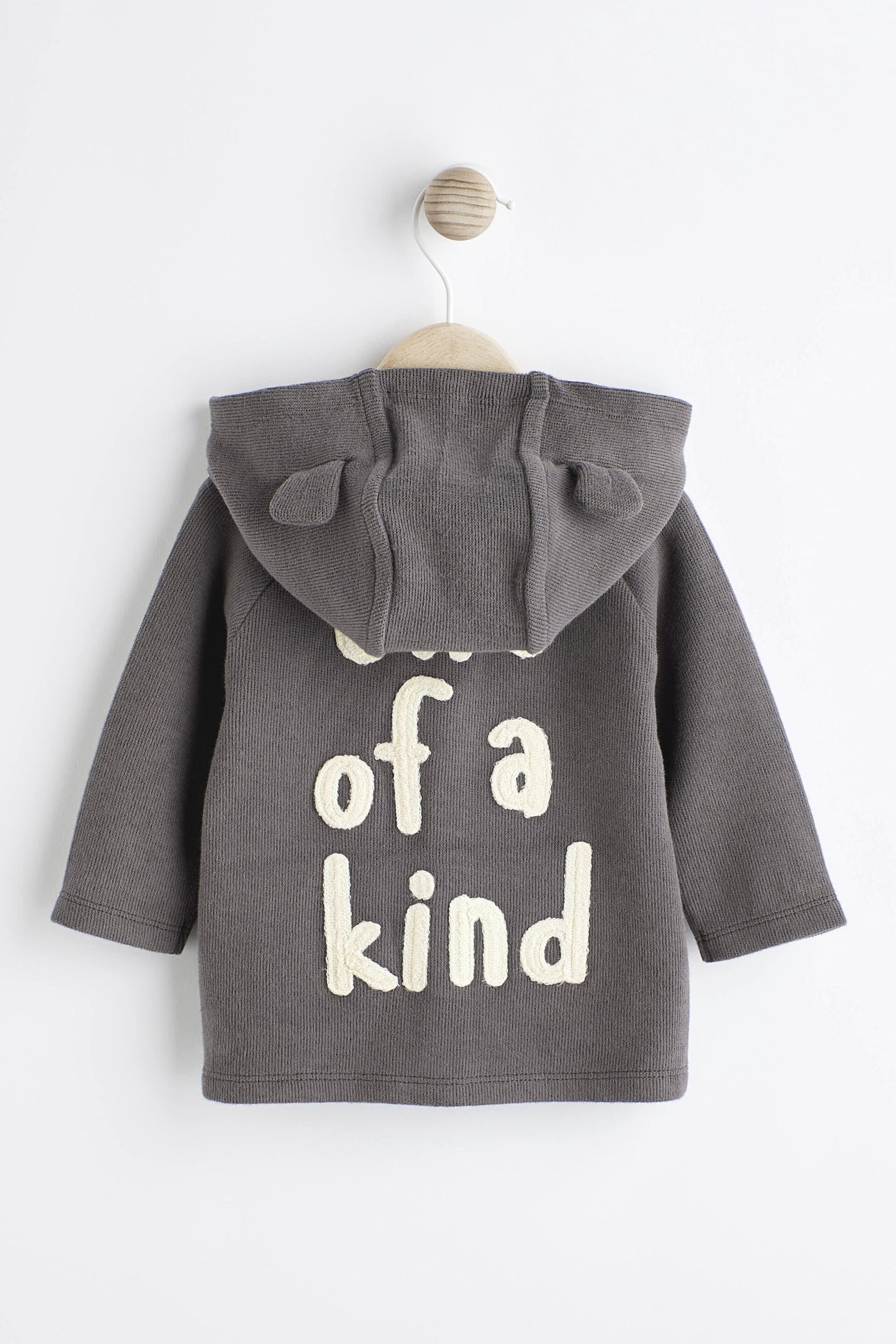 Charcoal Grey Slogan Back Hooded Jersey Baby Jacket - Image 1 of 8