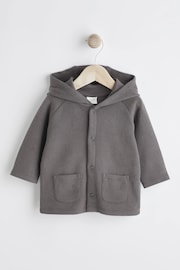 Charcoal Grey Slogan Back Hooded Jersey Baby Jacket - Image 2 of 8