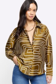 River Island Green Oversized Abstract Shirt - Image 3 of 6