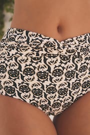 Ecru/Black Foil Woodblock High Waist Bikini Bottoms - Image 3 of 4