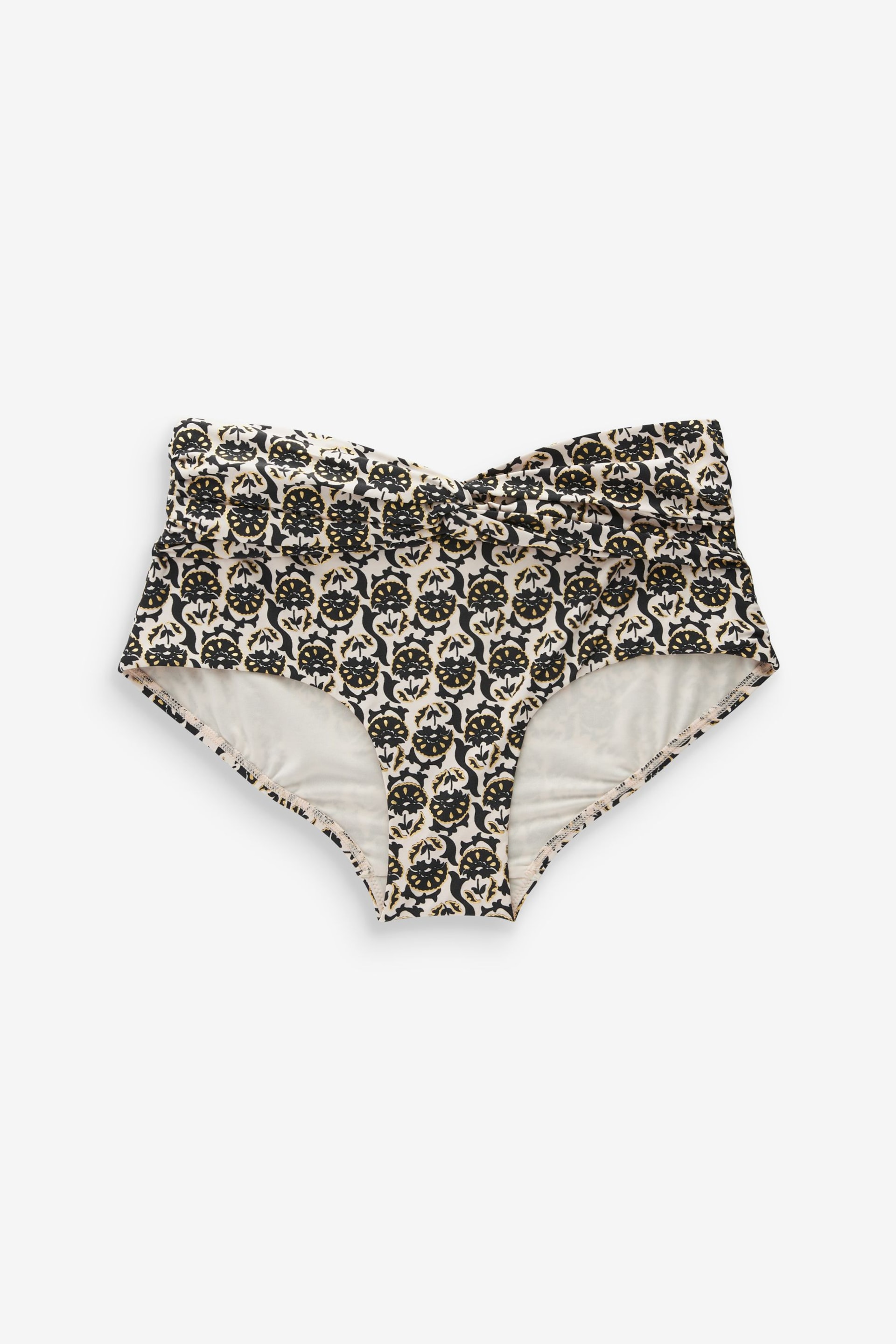 Ecru/Black Foil Woodblock High Waist Bikini Bottoms - Image 4 of 4