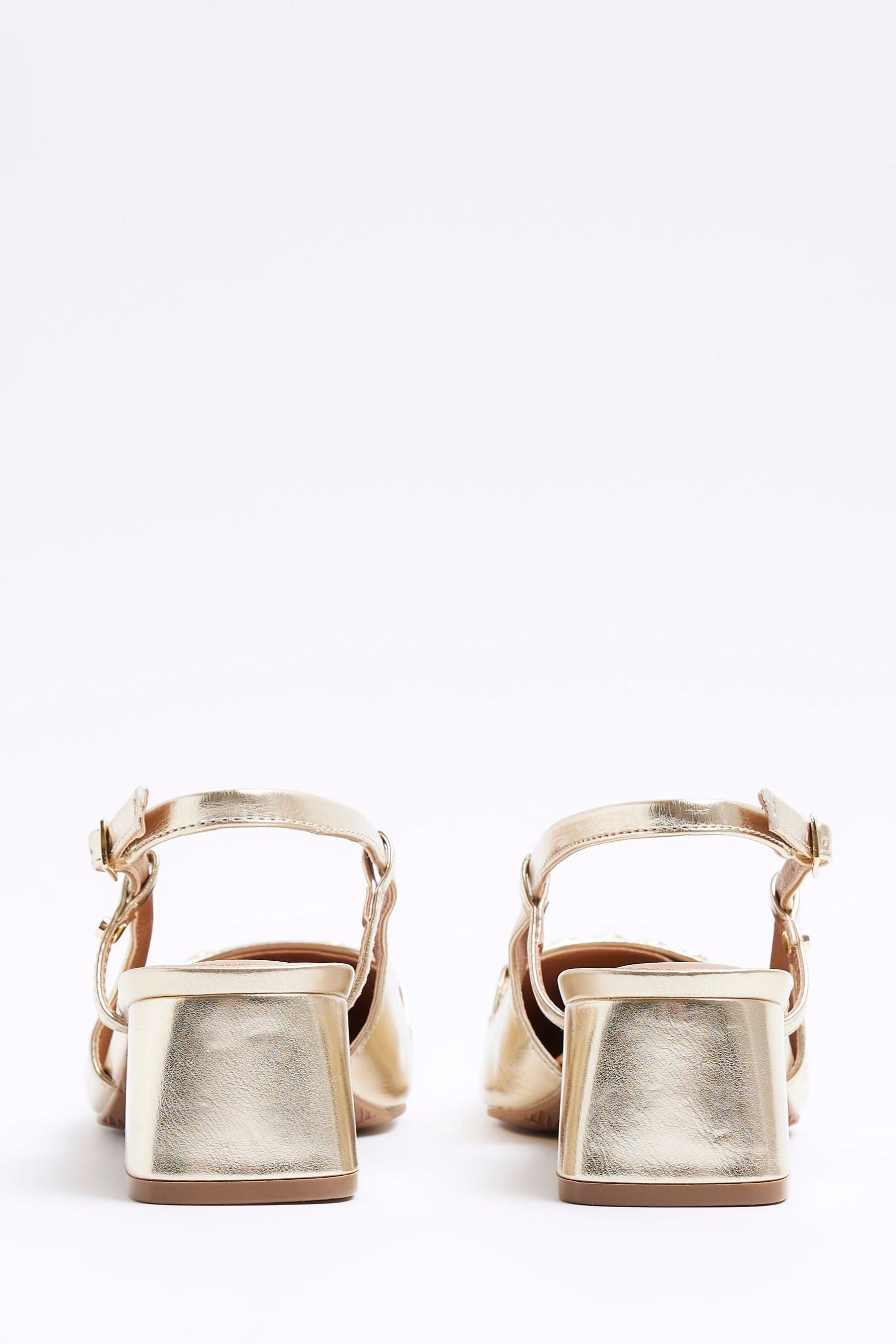 River island wide fit block heeled sandals in gold online