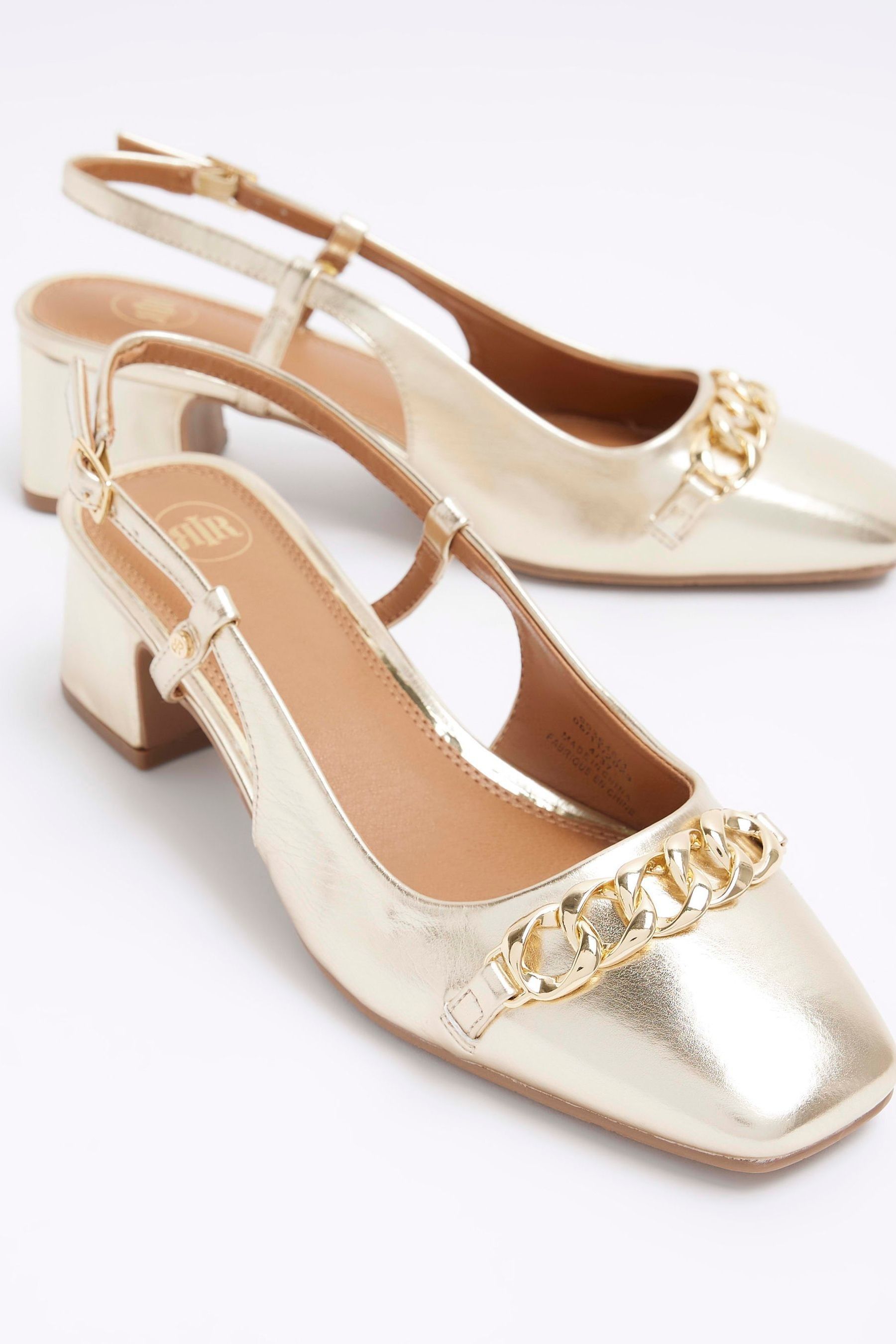 Buy River Island Gold Chain Block Heeled Slingback Shoes from Next Poland