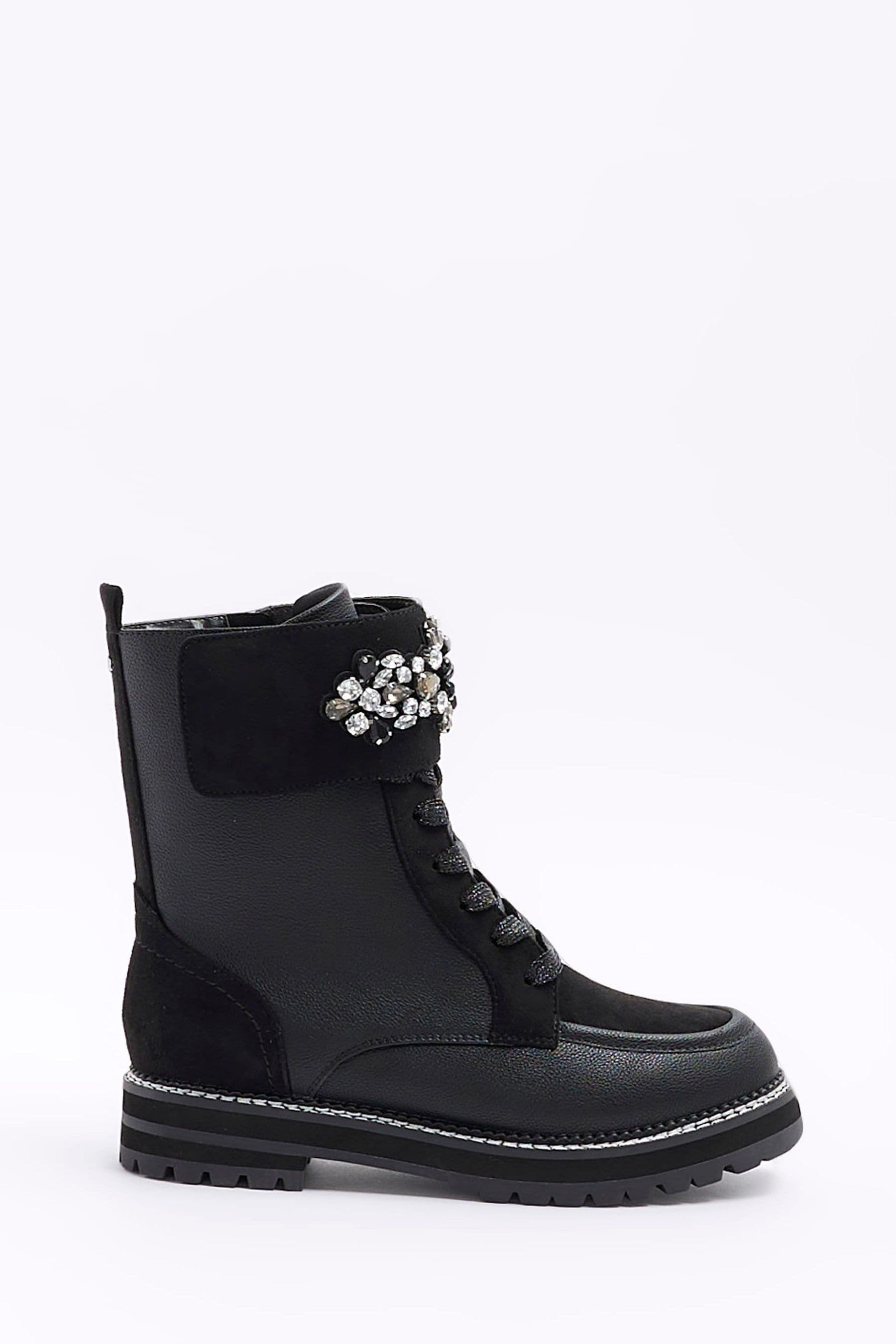 Buy River Island Black Embellished Cuff Lace Up Boots from Next USA