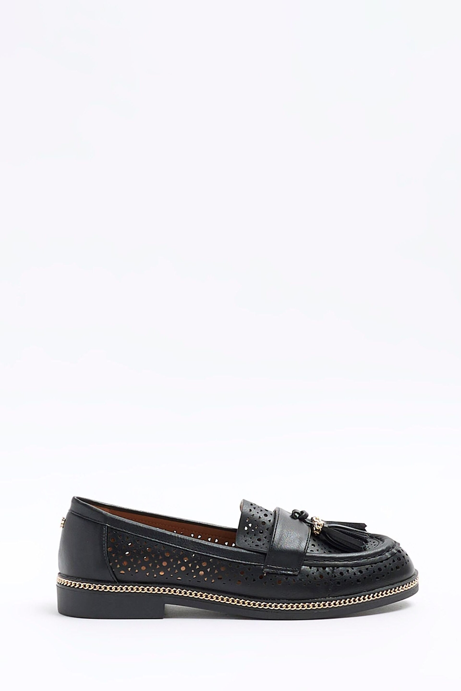 River Island Black Laser Cut Tassle Loafers - Image 1 of 4