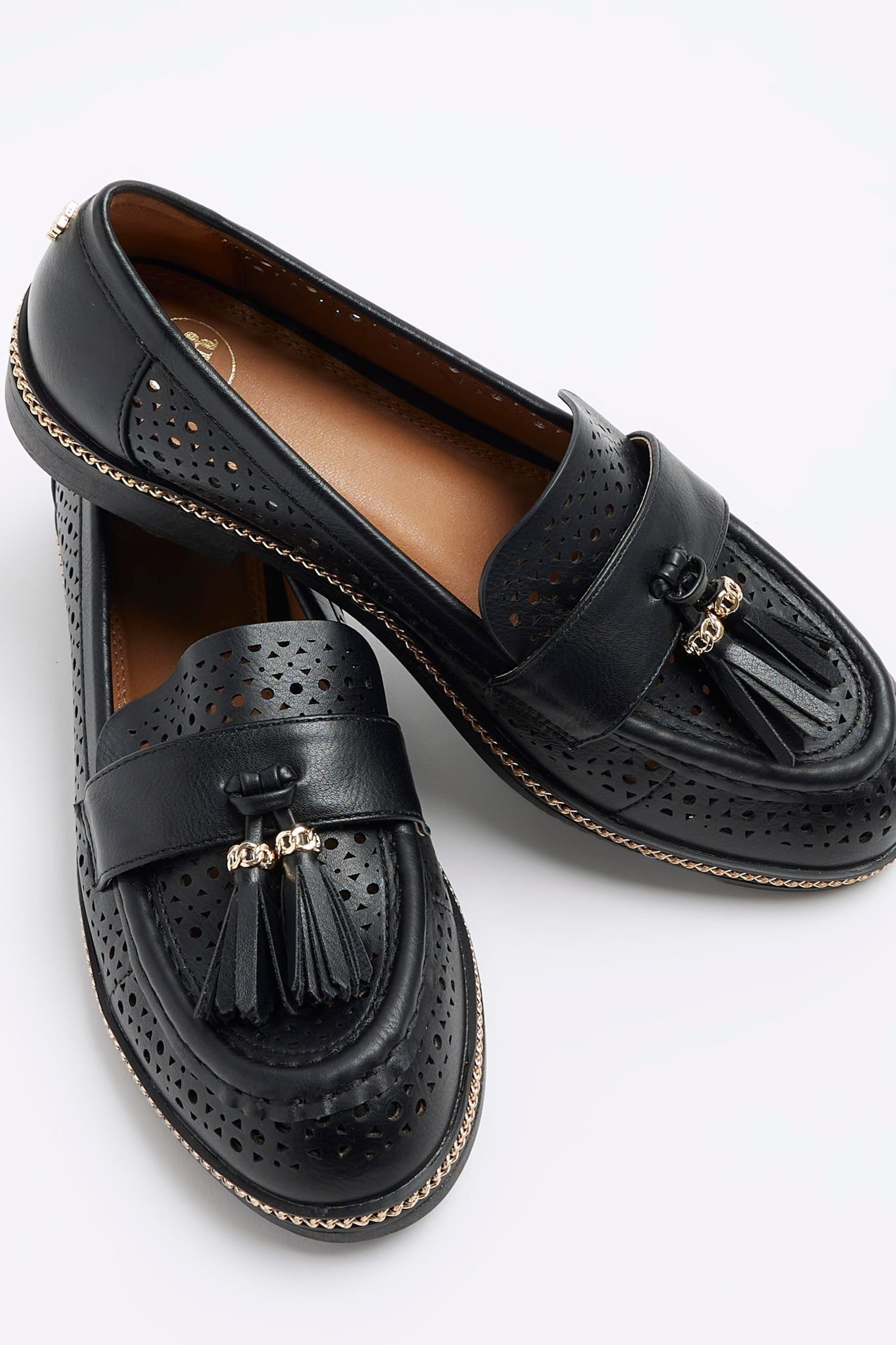 River Island Black Laser Cut Tassle Loafers - Image 2 of 4