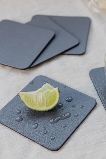 Lara-May Set of 6 Grey Leather Coasters and Placemats