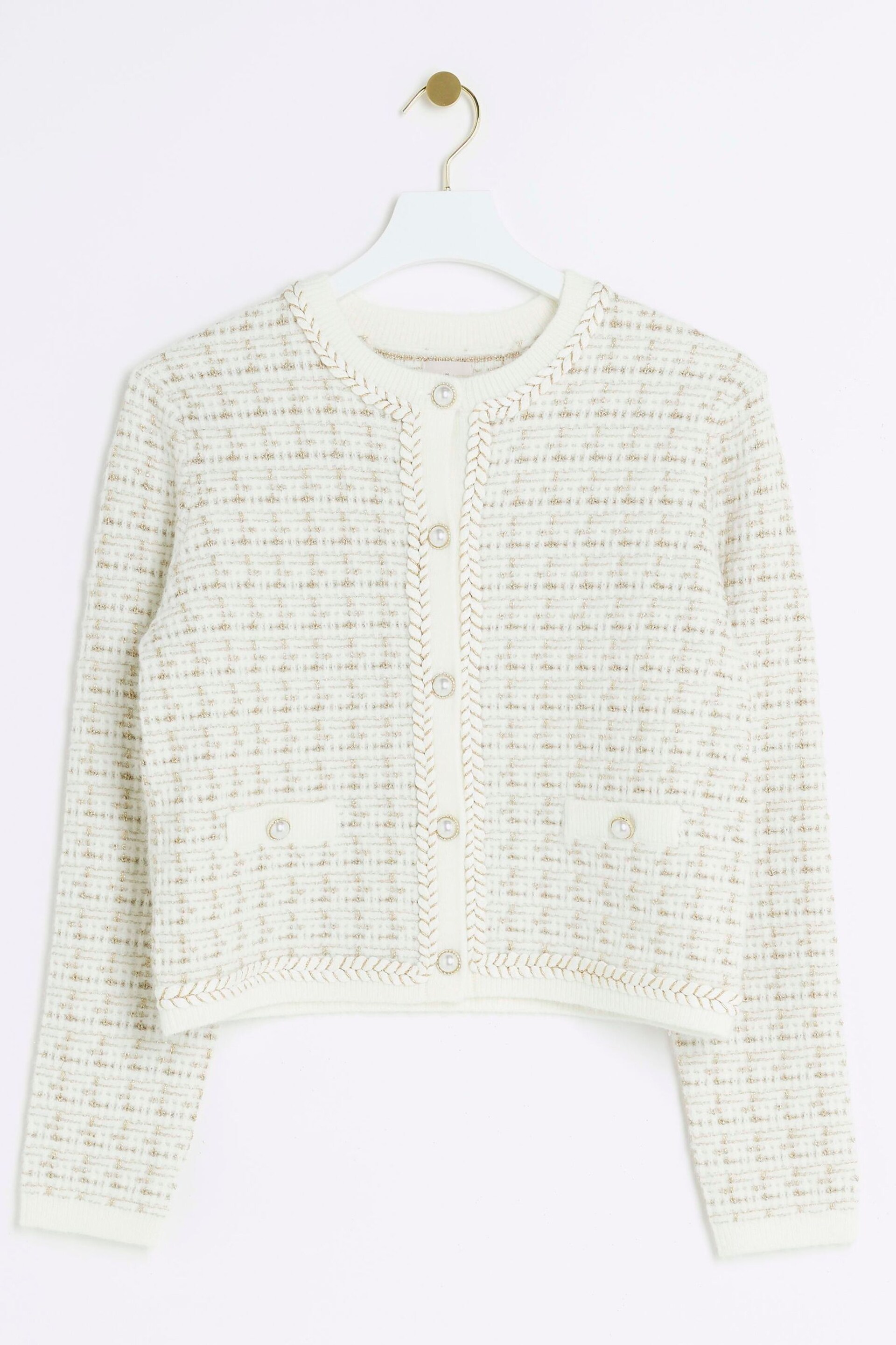 River Island Cream Boucle Cropped Knit Cardigan - Image 5 of 6