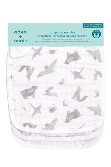 aden+anais White Snap Organic Cotton Muslin Bibs 3 Pack