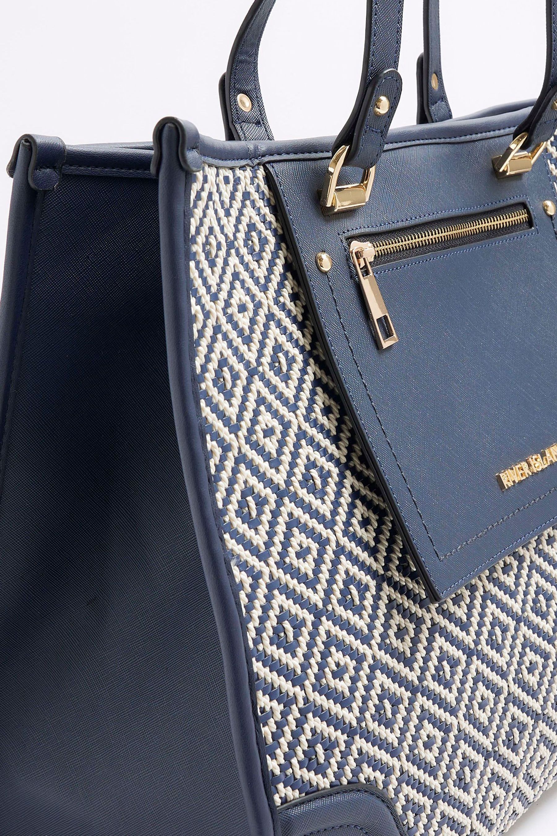 Buy River Island Blue Weave Pocket Shopper Bag from the Next UK online shop