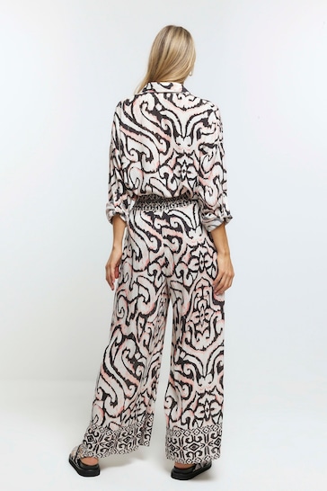 River Island Cream Ikat Palazzo Beach Trousers