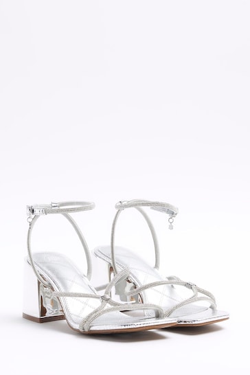 River Island Silver Clipped Tubular Heeled Sandals
