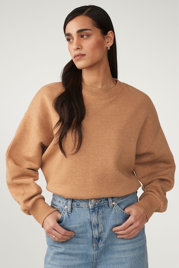 Tobacco Brown Relaxed Fit Soft Overdyed Marl Crew Neck Sweatshirt