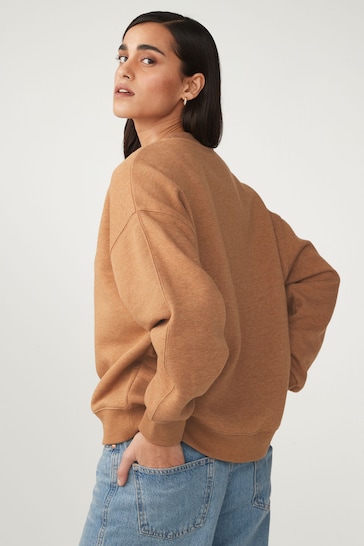 Tobacco Brown Relaxed Fit Soft Overdyed Marl Crew Neck Sweatshirt