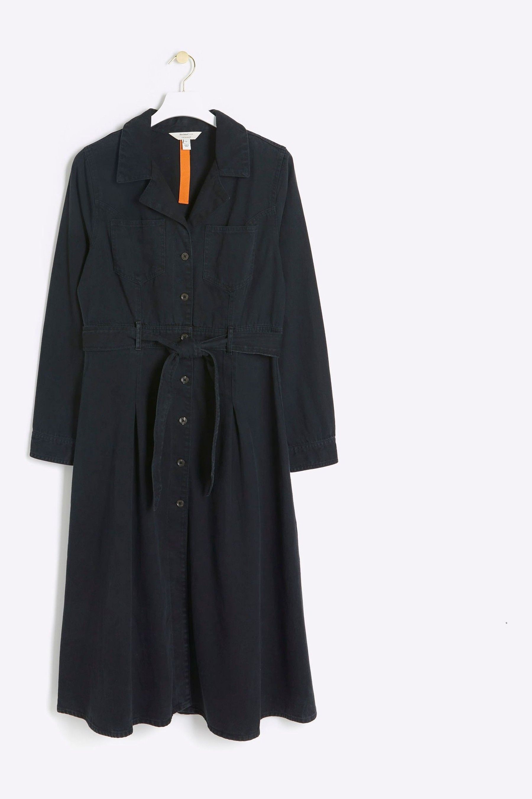 River island black denim dress store