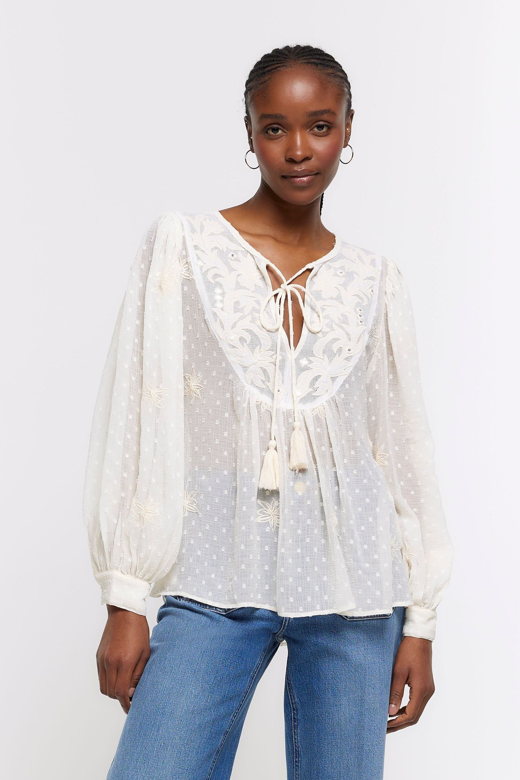 Embroidered smock top sales