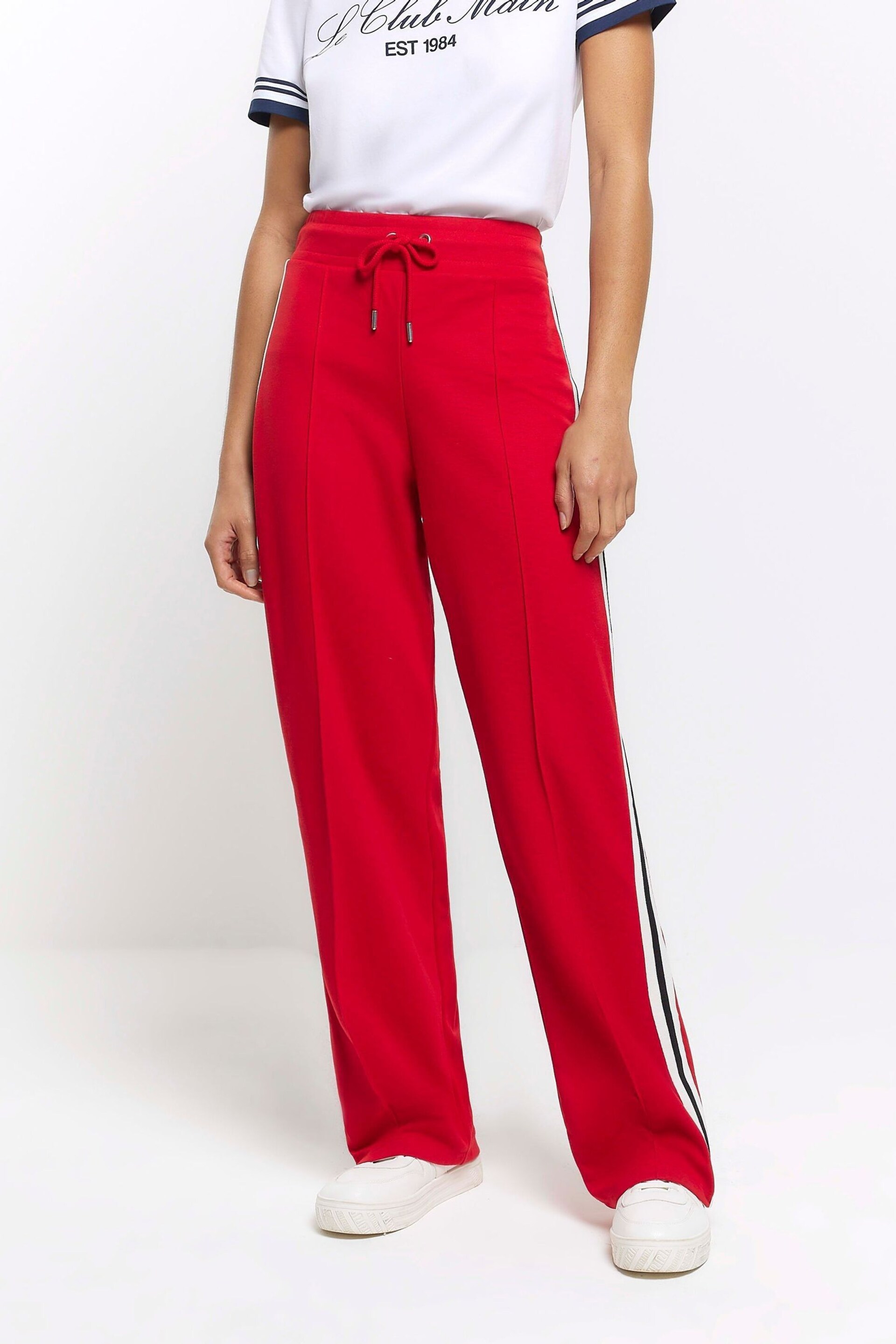 River Island Red Casual Wide Leg Side Stripe Joggers - Image 1 of 5