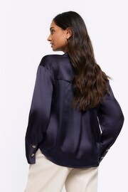 River Island Navy Satin Chopped Shirt - Image 2 of 5