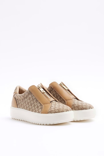 River Island Brown Slip-Ons Plimsole Trainers