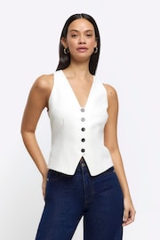 River Island Cream Button Front Tailored Waistcoat - Image 1 of 6