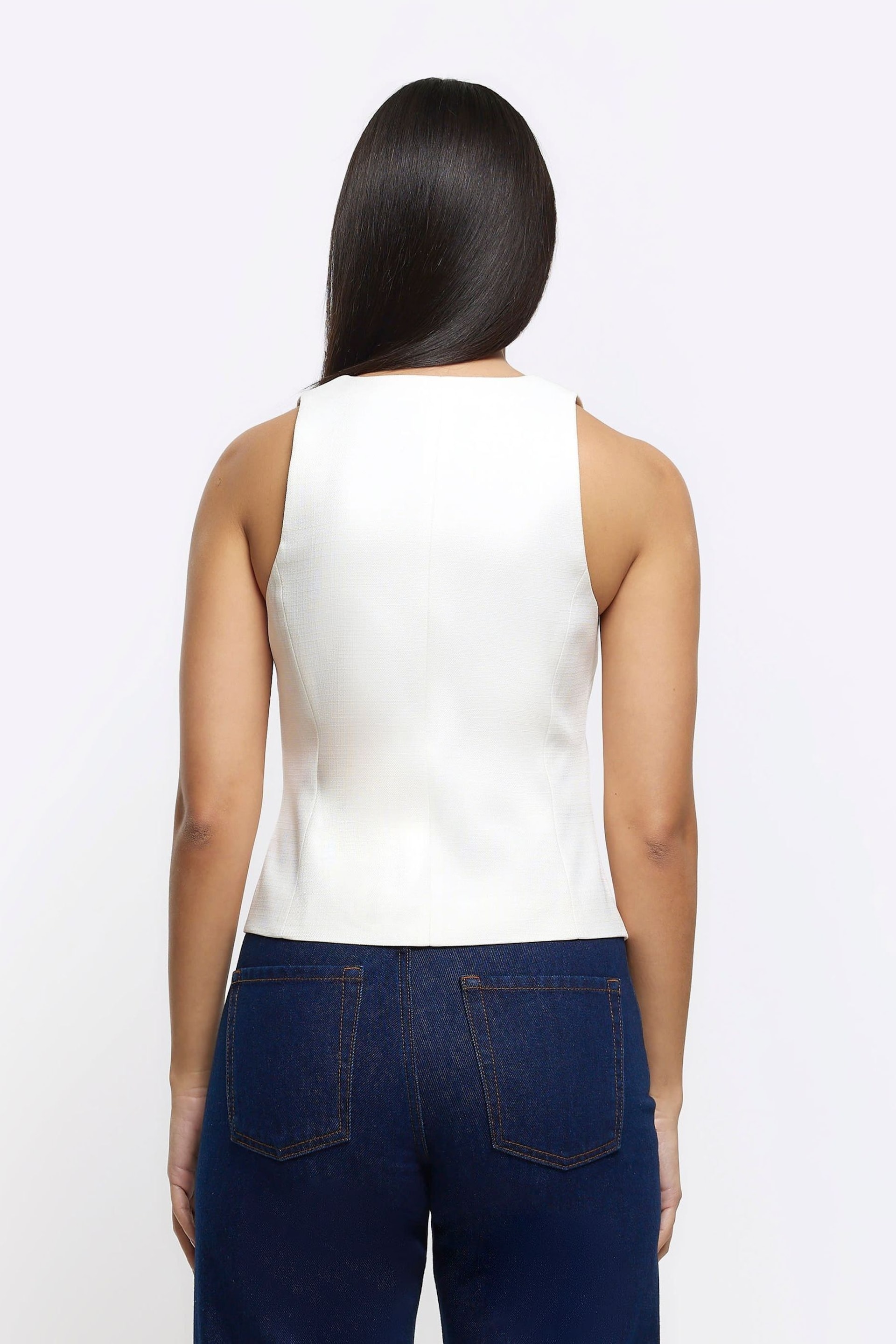 River Island Cream Button Front Tailored Waistcoat - Image 2 of 6