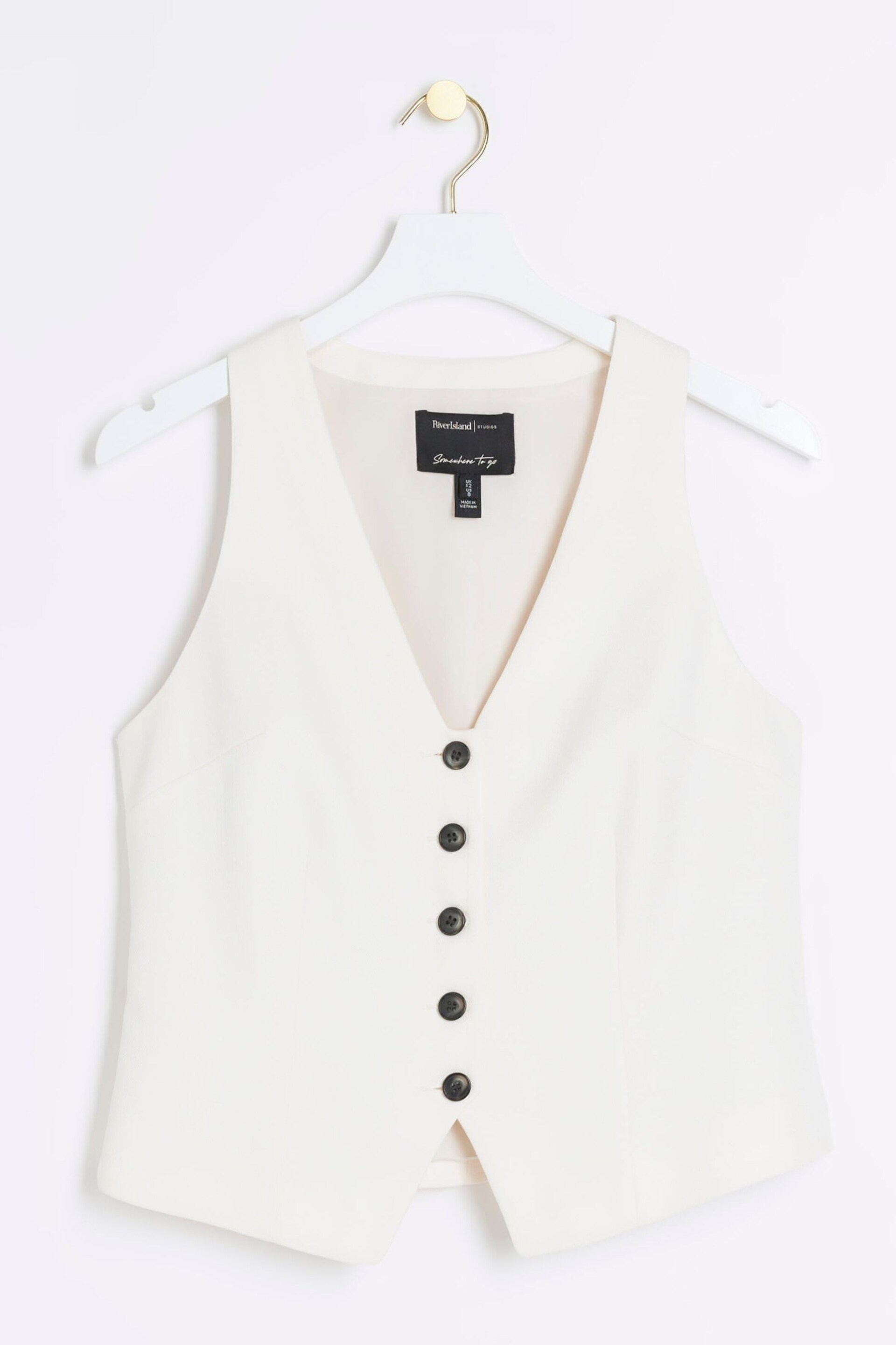 River Island Cream Button Front Tailored Waistcoat - Image 5 of 6