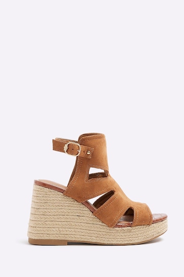 River Island Brown Cut-Out Wedge Shoes Boots